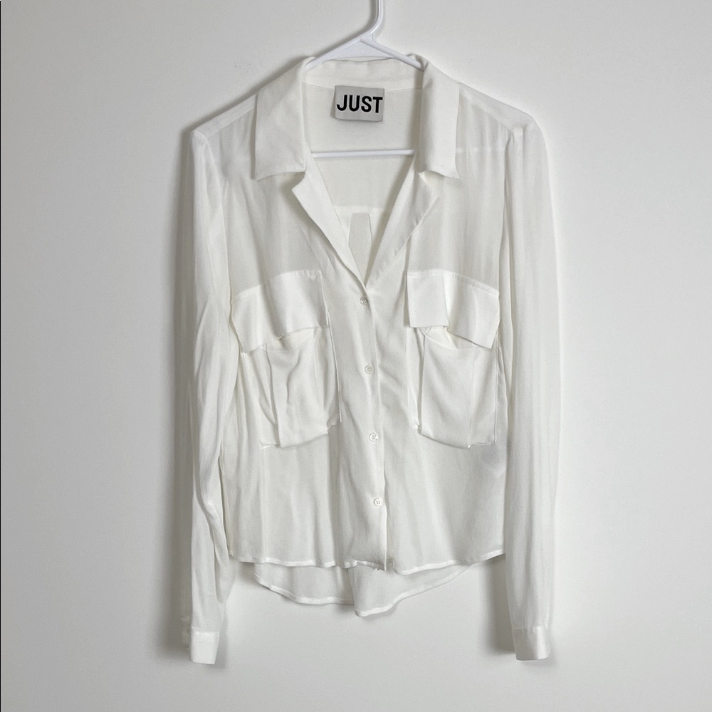 NWOT JUST White Button-Up Shirt blouse size medium